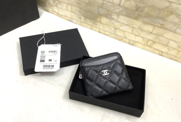 Chanel CO-CO Classic Card Holder 19cm/7.5in Silver Hardware For Women Black
