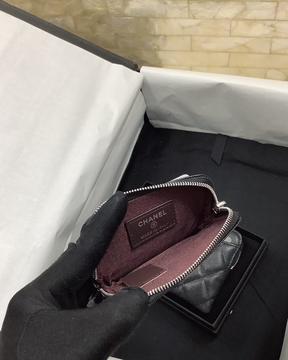 1:1 Replica Chanel CO-CO Classic Card Holder 19cm/7.5in Silver Hardware For Women Black