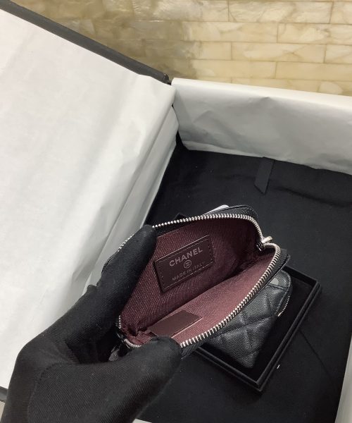 1:1 Replica Chanel CO-CO Classic Card Holder 19cm/7.5in Silver Hardware For Women Black