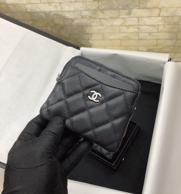 Chanel CO-CO Classic Card Holder 19cm/7.5in Silver Hardware For Women Black