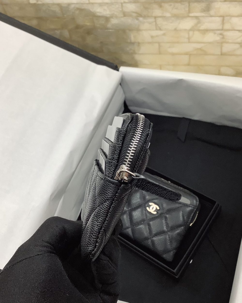 1:1 Replica Chanel CO-CO Classic Card Holder 19cm/7.5in Silver Hardware For Women Black