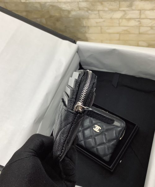 1:1 Replica Chanel CO-CO Classic Card Holder 19cm/7.5in Silver Hardware For Women Black