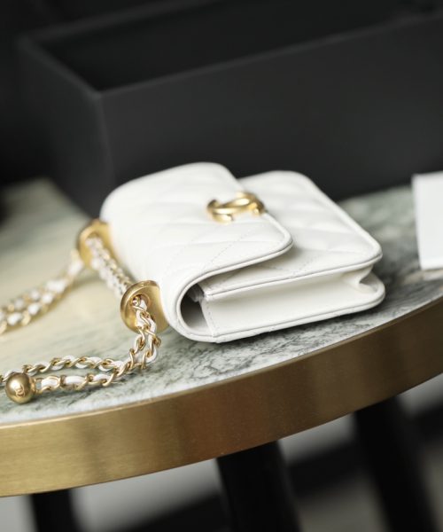 1:1 Replica Chanel CO-CO Clutch With Chain 9.5cm/3.7in Gold Toned Hardware For Women White