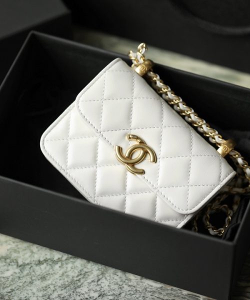 1:1 Replica Chanel CO-CO Clutch With Chain 9.5cm/3.7in Gold Toned Hardware For Women White