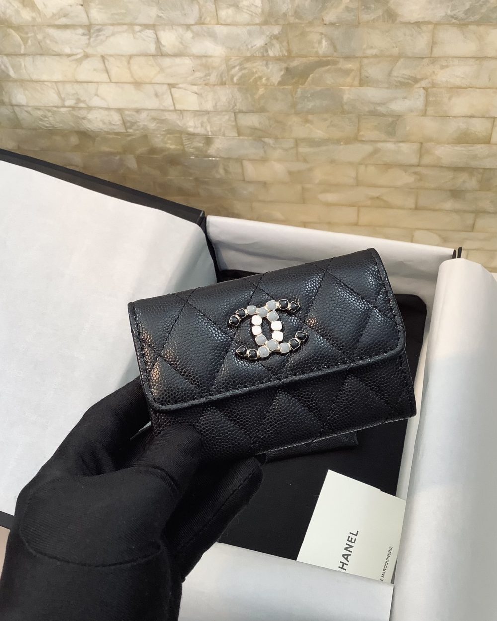 1:1 Replica Chanel CO-CO Flap Card Holder 11cm/4.3in Gold Hardware For Women Black