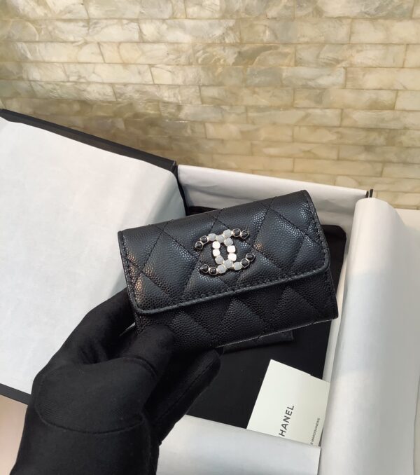 Chanel CO-CO Flap Card Holder 11cm/4.3in Gold Hardware For Women Black