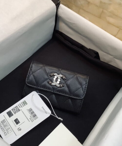 Chanel CO-CO Flap Card Holder 11cm/4.3in Gold Hardware For Women Black