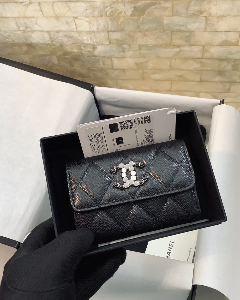 1:1 Replica Chanel CO-CO Flap Card Holder 11cm/4.3in Gold Hardware For Women Black