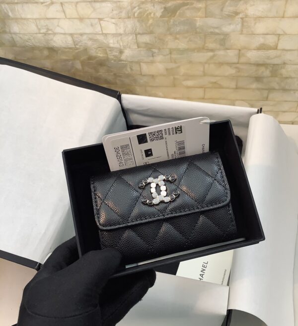 Chanel CO-CO Flap Card Holder 11cm/4.3in Gold Hardware For Women Black