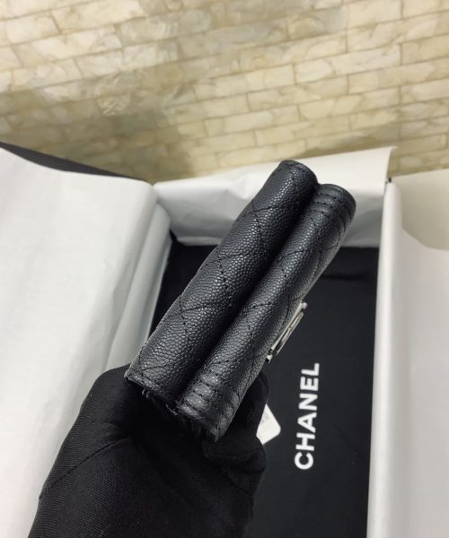 1:1 Replica Chanel CO-CO Flap Card Holder Wallet 10.5cm/4.1in Silver Hardware For Women Black