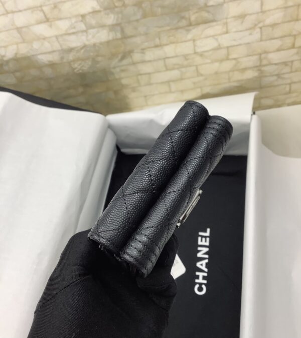 Chanel CO-CO Flap Card Holder Wallet 10.5cm/4.1in Silver Hardware For Women Black