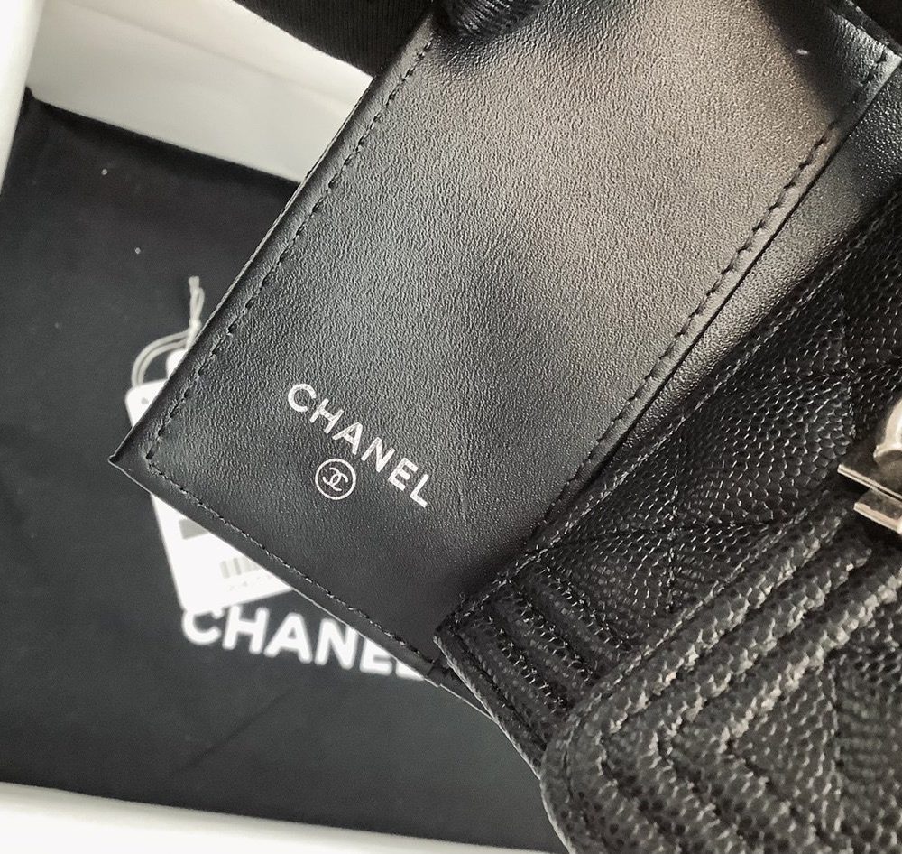 1:1 Replica Chanel CO-CO Flap Card Holder Wallet 10.5cm/4.1in Silver Hardware For Women Black