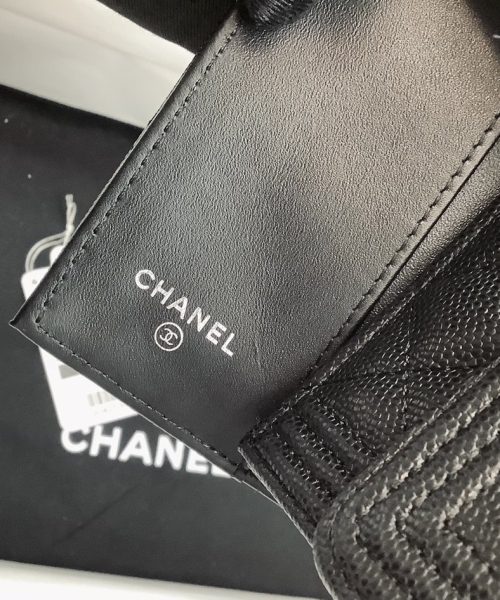 1:1 Replica Chanel CO-CO Flap Card Holder Wallet 10.5cm/4.1in Silver Hardware For Women Black