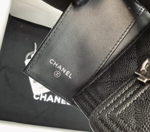 Chanel CO-CO Flap Card Holder Wallet 10.5cm/4.1in Silver Hardware For Women Black