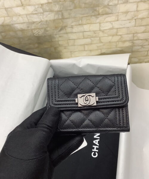 Chanel CO-CO Flap Card Holder Wallet 10.5cm/4.1in Silver Hardware For Women Black