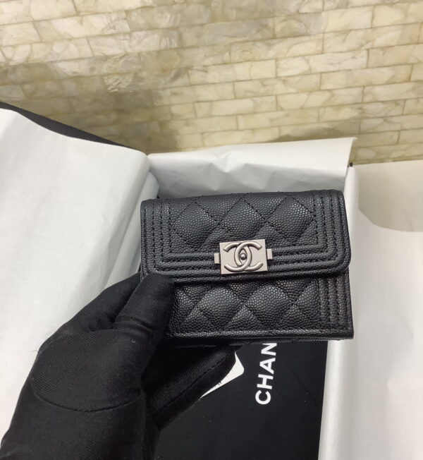 Chanel CO-CO Flap Card Holder Wallet 10.5cm/4.1in Silver Hardware For Women Black
