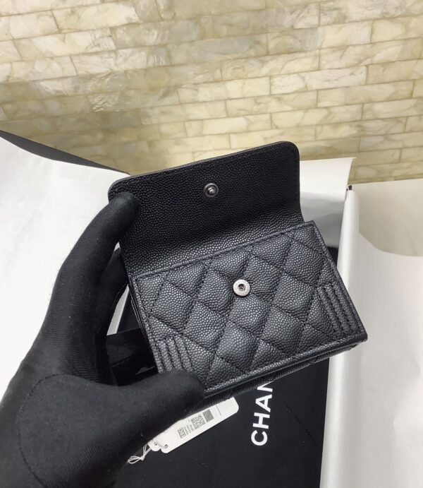 Chanel CO-CO Flap Card Holder Wallet 10.5cm/4.1in Silver Hardware For Women Black