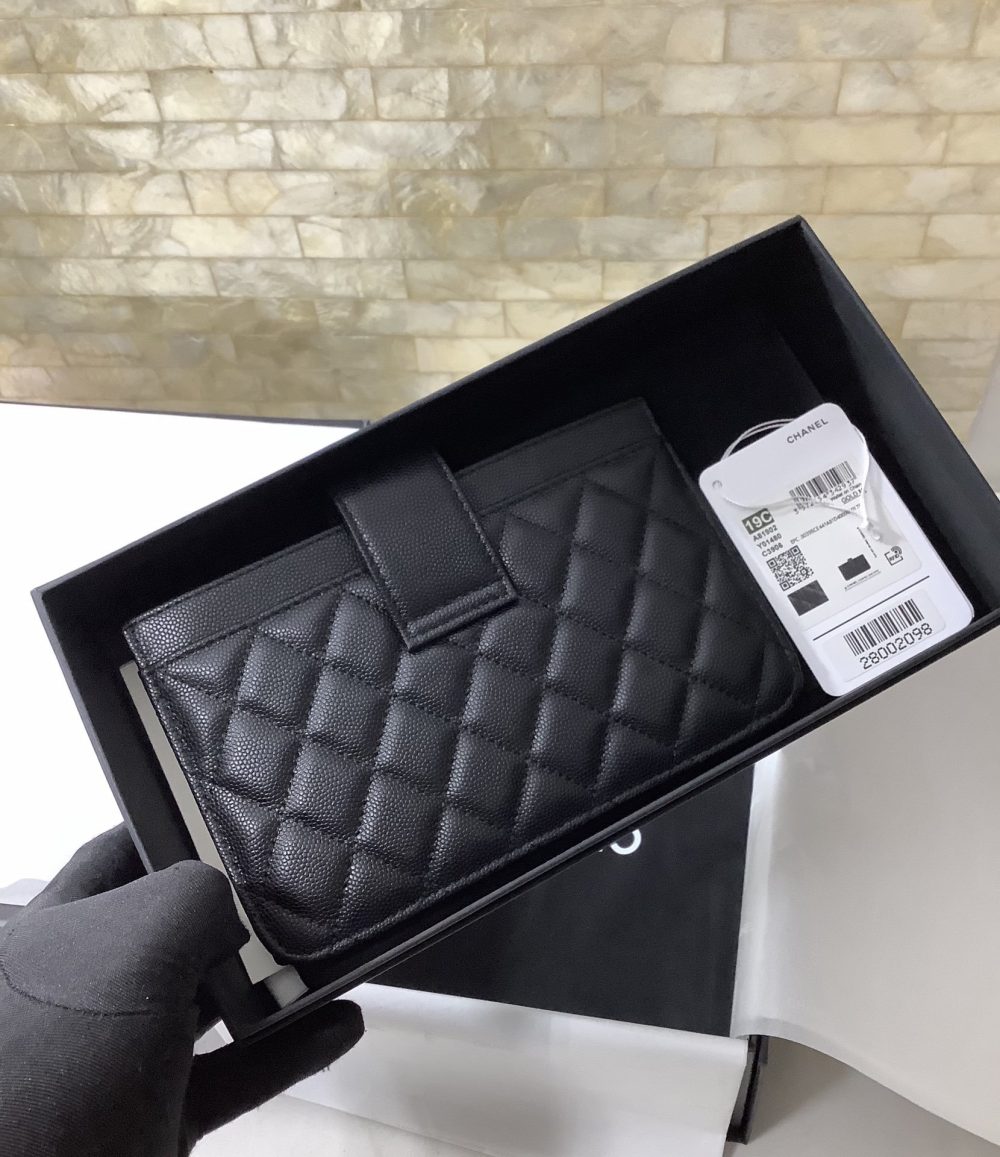 1:1 Replica Chanel CO-CO Flap Pouch Wallet 19cm/7.2in Silver Hardware For Women Black - Image 4