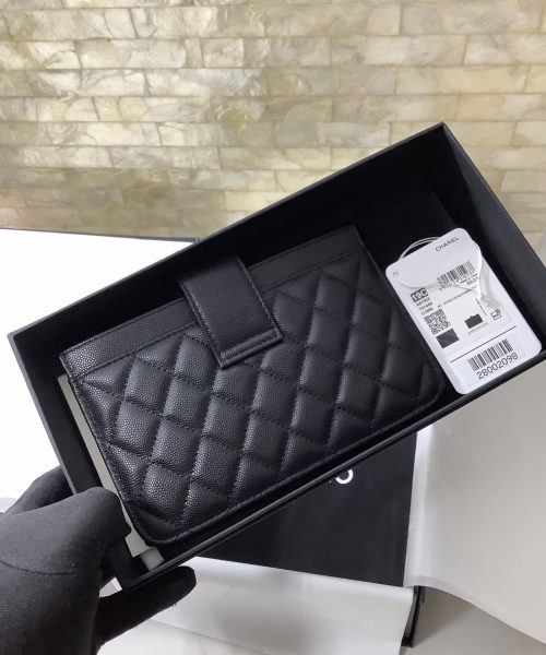 1:1 Replica Chanel CO-CO Flap Pouch Wallet 19cm/7.2in Silver Hardware For Women Black