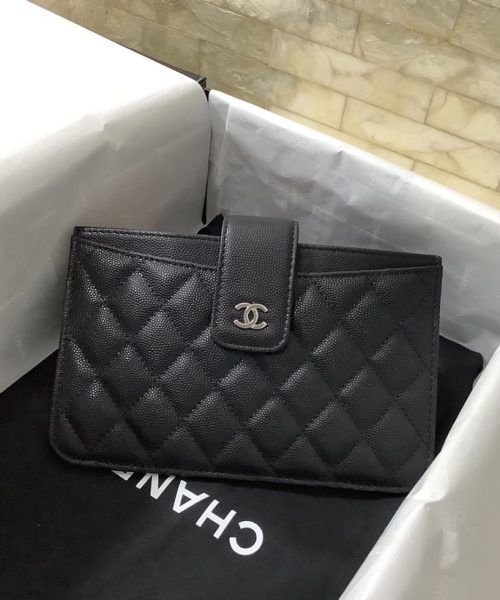 1:1 Replica Chanel CO-CO Flap Pouch Wallet 19cm/7.2in Silver Hardware For Women Black