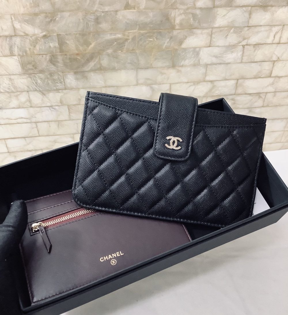 1:1 Replica Chanel CO-CO Flap Pouch Wallet 19cm/7.2in Silver Hardware For Women Black