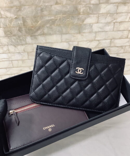 Chanel CO-CO Flap Pouch Wallet 19cm/7.2in Silver Hardware For Women Black