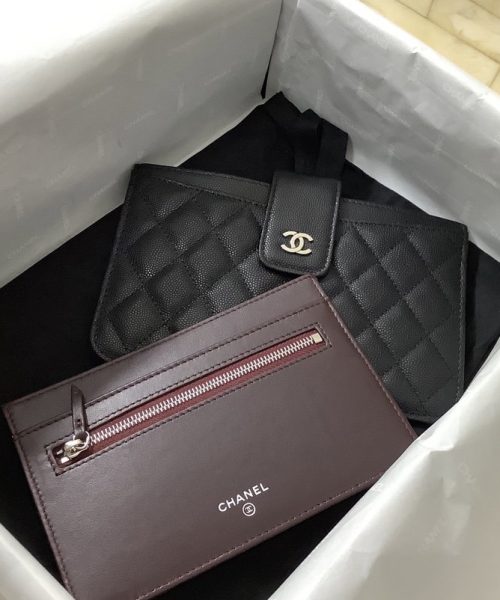 1:1 Replica Chanel CO-CO Flap Pouch Wallet 19cm/7.2in Silver Hardware For Women Black