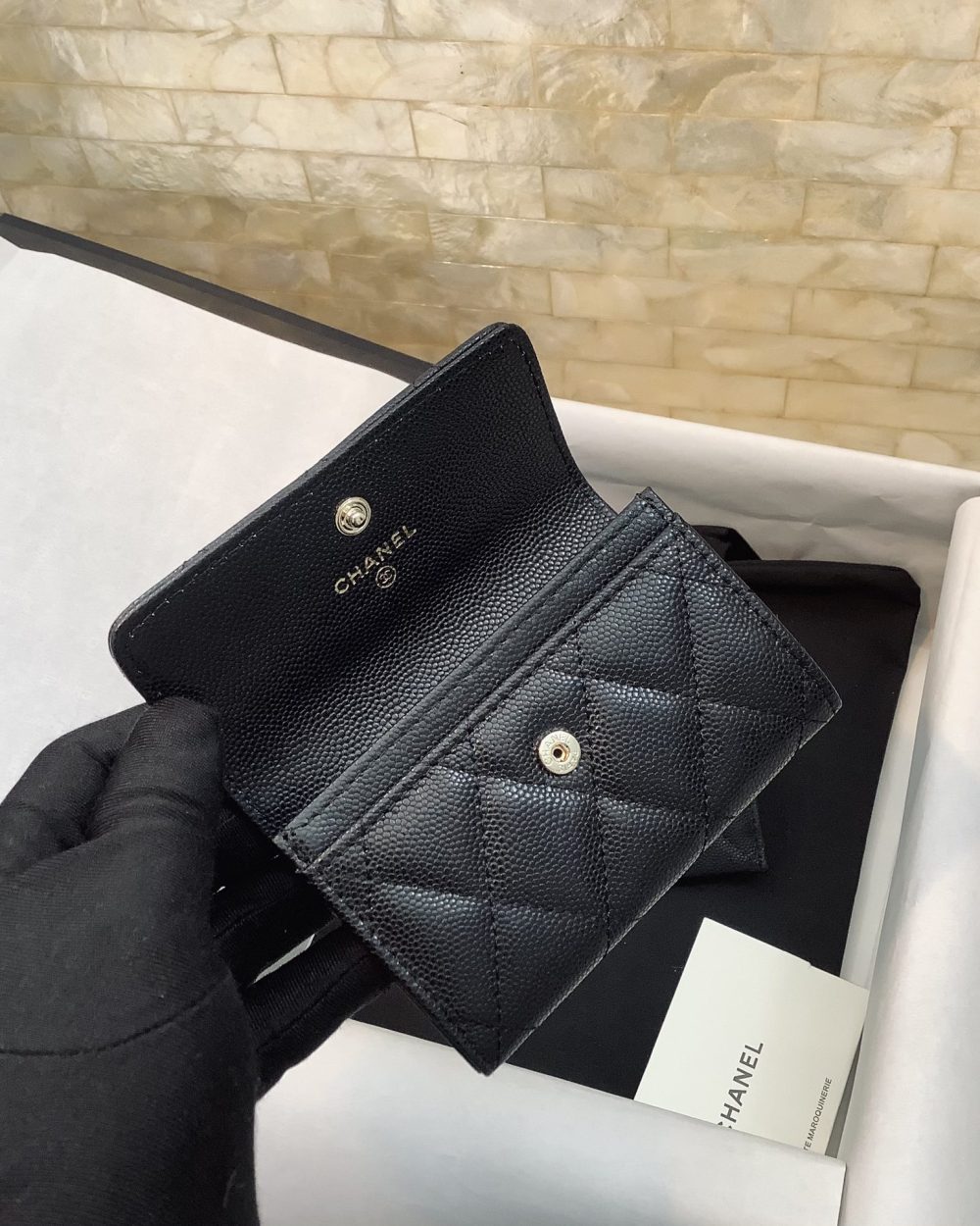 1:1 Replica Chanel CO-CO Flap Wallet 11cm/4.4in Gold Toned Hardware For Women Black