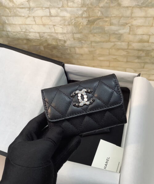 Chanel CO-CO Flap Wallet 11cm/4.4in Gold Toned Hardware For Women Black