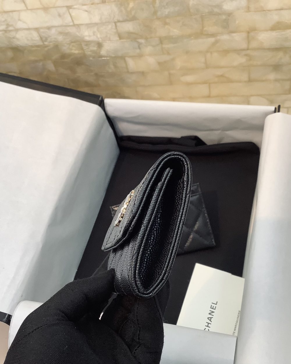 1:1 Replica Chanel CO-CO Flap Wallet 11cm/4.4in Gold Toned Hardware For Women Black