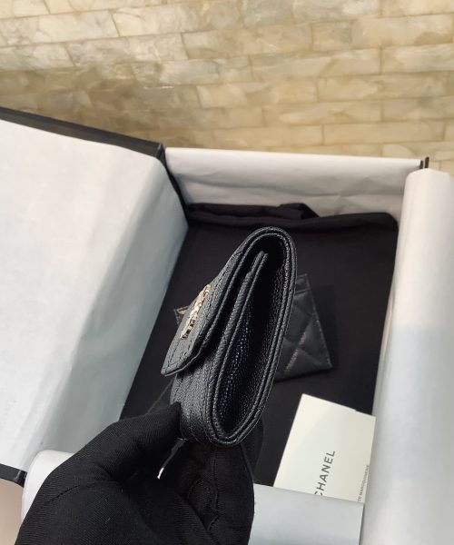 1:1 Replica Chanel CO-CO Flap Wallet 11cm/4.4in Gold Toned Hardware For Women Black