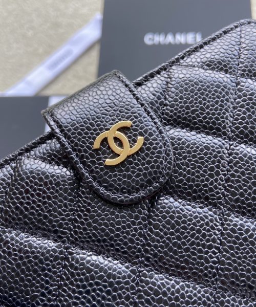 1:1 Replica Chanel CO-CO Flap Wallet 15cm/5.9in Gold Hardware For Women Black