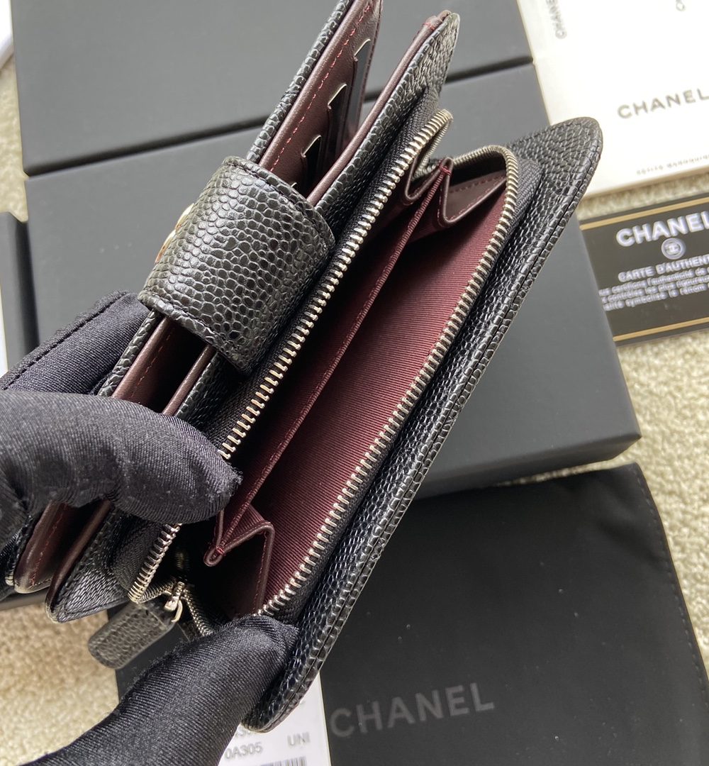 1:1 Replica Chanel CO-CO Flap Wallet 15cm/5.9in Silver Hardware For Women Black 