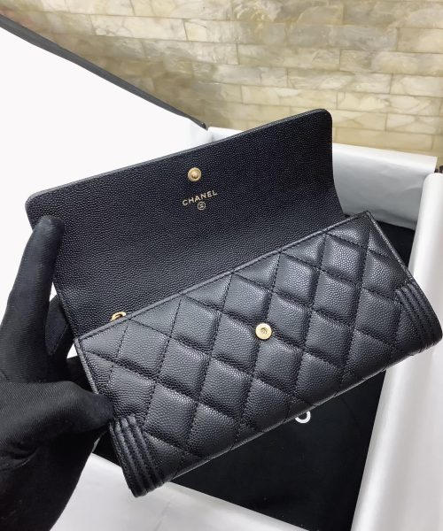 1:1 Replica Chanel CO-CO Long Flap Wallet 19.5cm/7.7in Gold Hardware For Women Black