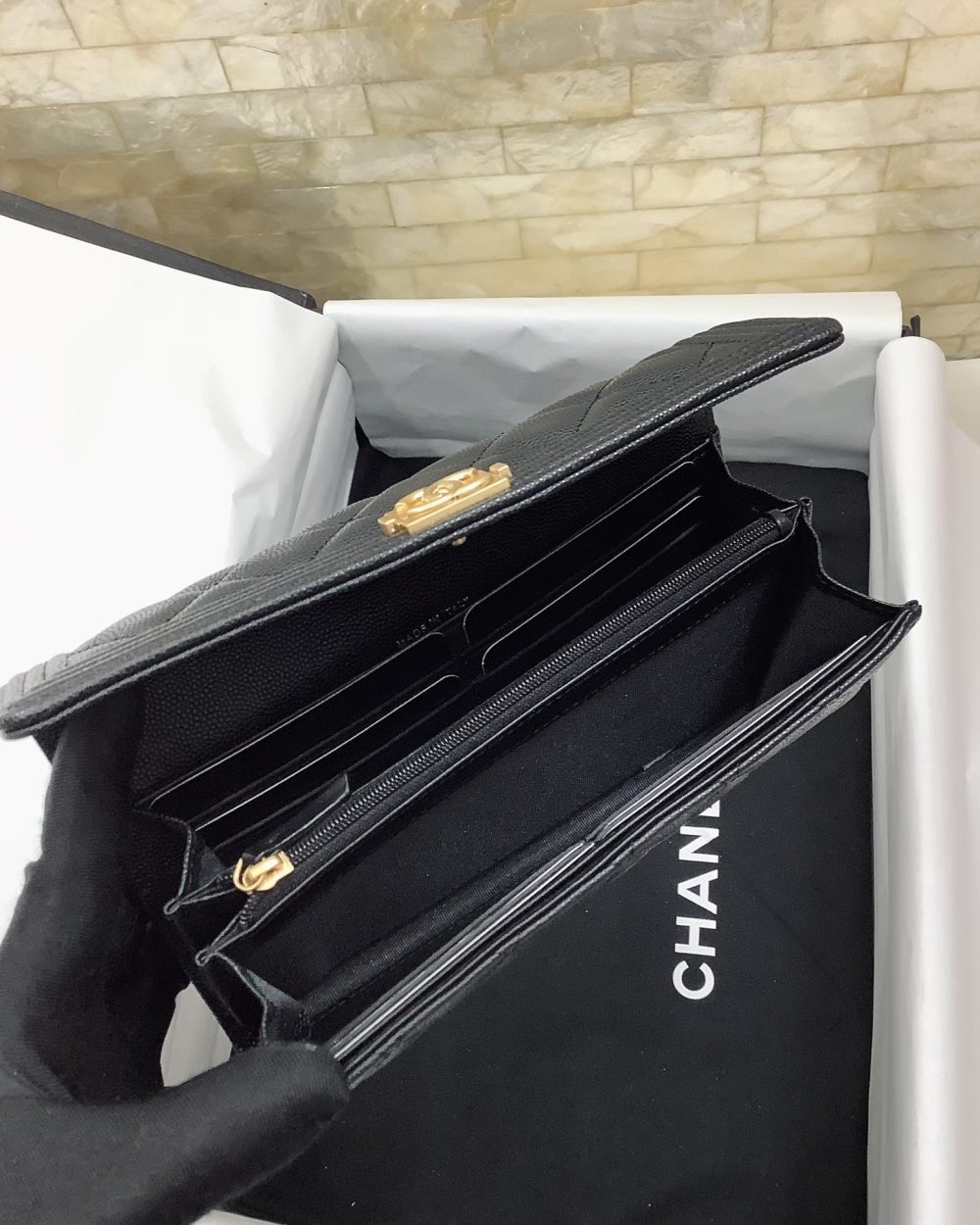 1:1 Replica Chanel CO-CO Long Flap Wallet 19.5cm/7.7in Gold Hardware For Women Black