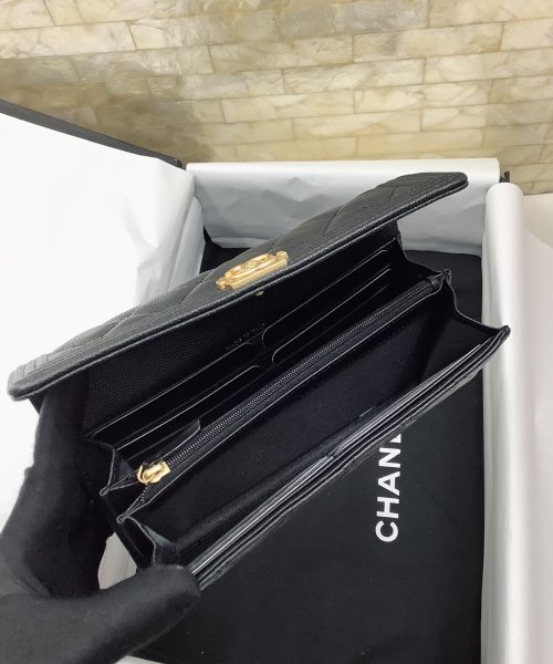 1:1 Replica Chanel CO-CO Long Flap Wallet 19.5cm/7.7in Gold Hardware For Women Black