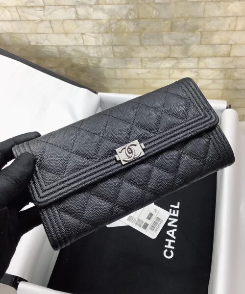Chanel CO-CO Long Flap Wallet 19.5cm/7.7in Silver Hardware For Women Black