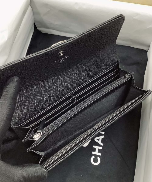 1:1 Replica Chanel CO-CO Long Flap Wallet 19.5cm/7.7in Silver Hardware For Women Black