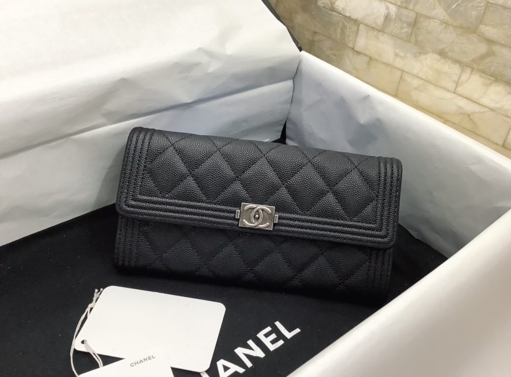 1:1 Replica Chanel CO-CO Long Flap Wallet 19.5cm/7.7in Silver Hardware For Women Black
