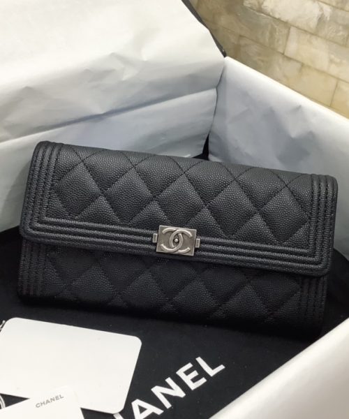 1:1 Replica Chanel CO-CO Long Flap Wallet 19.5cm/7.7in Silver Hardware For Women Black