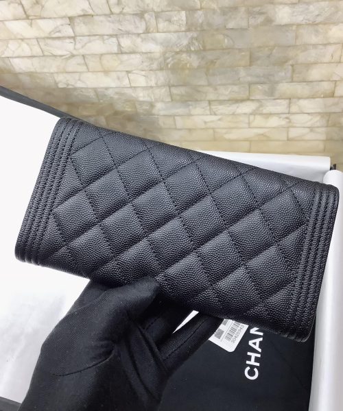 1:1 Replica Chanel CO-CO Long Flap Wallet 19.5cm/7.7in Silver Hardware For Women Black