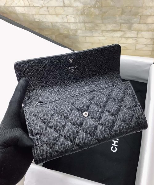 1:1 Replica Chanel CO-CO Long Flap Wallet 19.5cm/7.7in Silver Hardware For Women Black