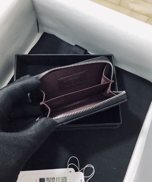 1:1 Replica Chanel CO-CO Small Card Holder Wallet 11cm/4.3in Silver Hardware For Women Black