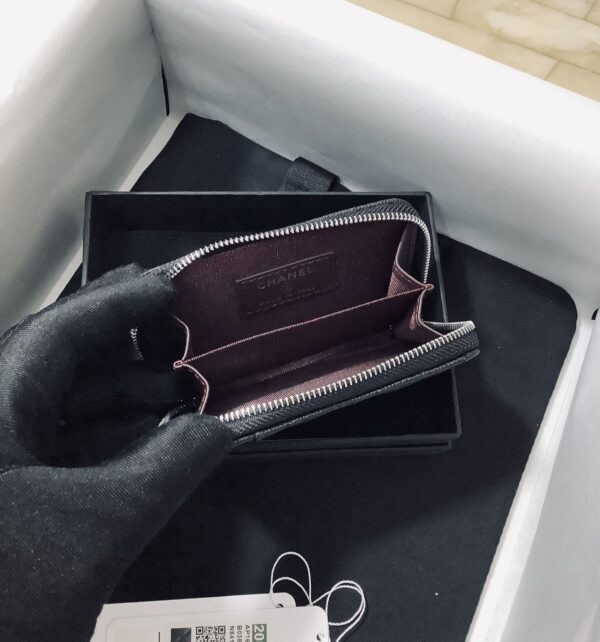 Chanel CO-CO Small Card Holder Wallet 11cm/4.3in Silver Hardware For Women Black