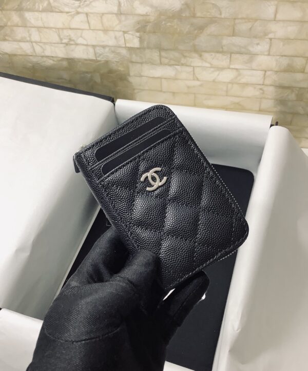 Chanel CO-CO Small Card Holder Wallet 11cm/4.3in Silver Hardware For Women Black