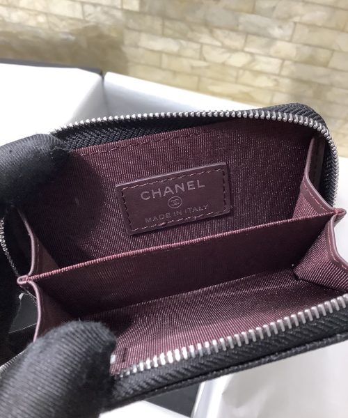 1:1 Replica Chanel CO-CO Small Card Holder Wallet 11cm/4.3in Silver Hardware For Women Black
