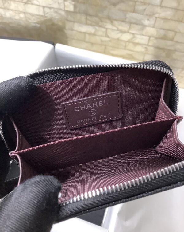 Chanel CO-CO Small Card Holder Wallet 11cm/4.3in Silver Hardware For Women Black