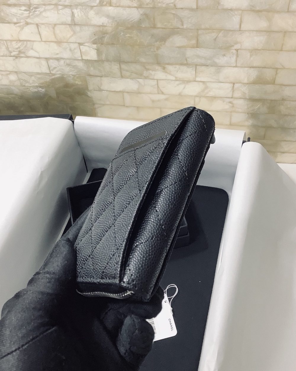 1:1 Replica Chanel CO-CO Small Card Holder Wallet 11cm/4.3in Silver Hardware For Women Black