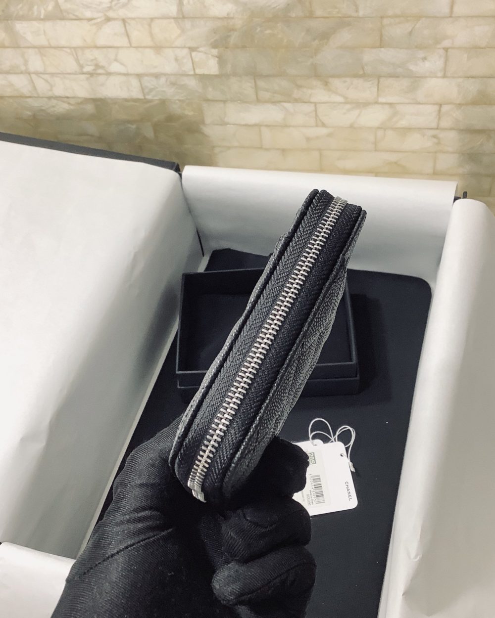 1:1 Replica Chanel CO-CO Small Card Holder Wallet 11cm/4.3in Silver Hardware For Women Black