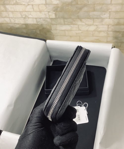 1:1 Replica Chanel CO-CO Small Card Holder Wallet 11cm/4.3in Silver Hardware For Women Black